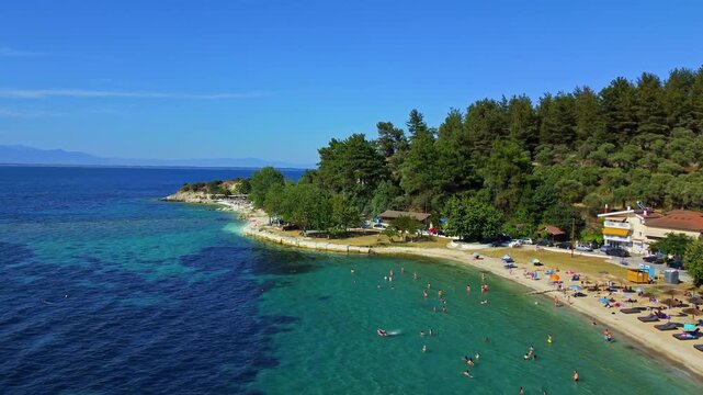 Turquoise Mediterranean Coastline and Sandy Beach in Thasos, Greece