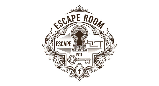 Vintage Escape Room Emblem with Keyhole and Key