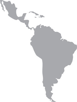 Latin America Grey Map Solid Isolated on Transparent Background PNG