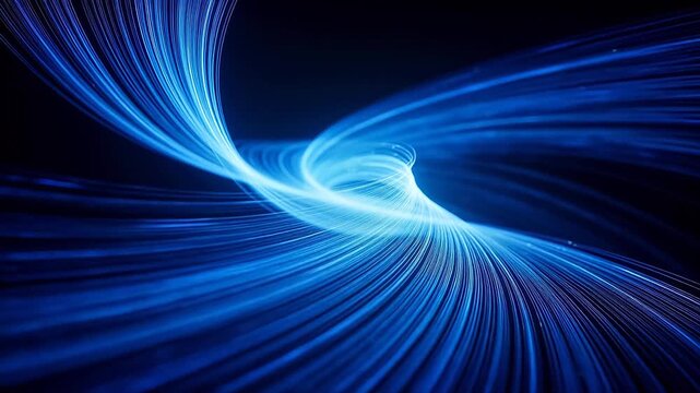 Abstract blue light vortex with spiral motion trails