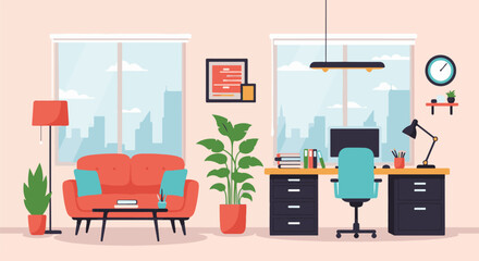 Obraz premium Cozy and modern home office with a view