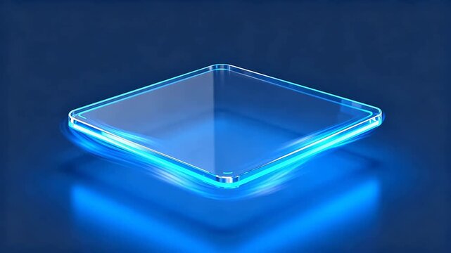 Transparent square panel with blue glow on dark background