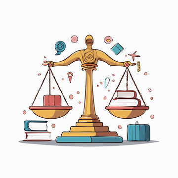 Scales with books and cylinder objects.