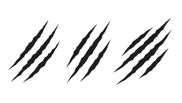 Set of three black animal claw scratch marks showing diagonal slashes as if from a predator on a white background.