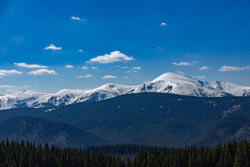 Fototapeta premium Snowy peaks of Hoverla and Petros mountains in Ukrainian Carpathians