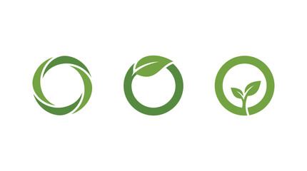 Eco-friendly logos with green leaf and circular design elements © Heri_s99