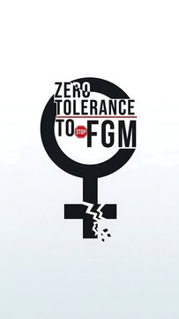 Symbolic image with message against female genital mutilation on white background