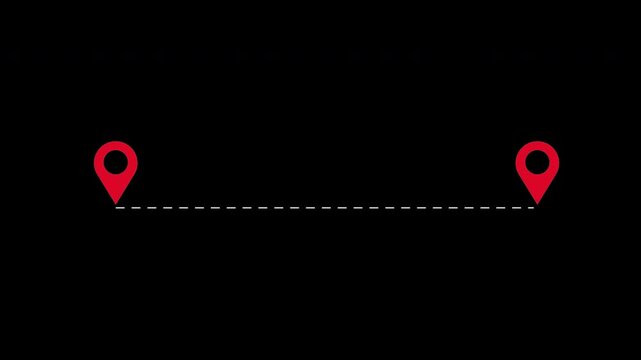 Airplane flight path animation showing the flight route with a dotted line from the starting point to the destination, suitable for animated footage, websites, travel, presentations, etc.