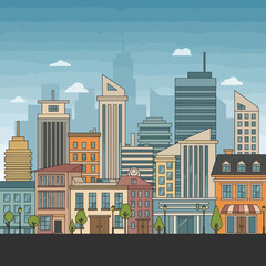 Obraz premium Vibrant Cityscape Illustration with Diverse Buildings