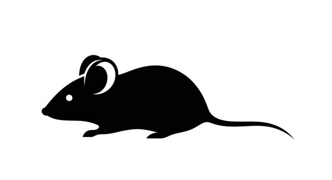 Black Mouse Silhouette on White Background.