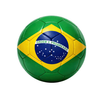 Brazil soccer ball illustration, green yellow blue football with flag design, sports equipment icon for tournament branding isolated on Transparent Background
