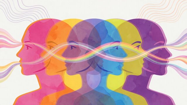 Connessione mentale ed empatia tra profili umani colorati