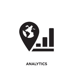 Fototapeta premium Black and white icon showing a location pin with globe and bar graph for analytics. Minimalist vector design. Symbolizes geographical data.