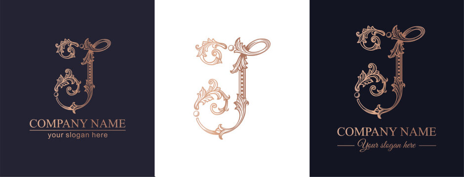 Logo monogram letter J in refined ornamental style. Clean elegant logotype for personal brand, business and corporate identity.