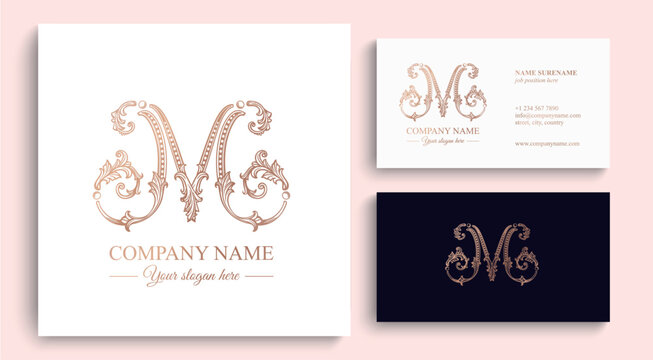 Logo monogram letter M in refined ornamental style. Clean elegant logotype for personal brand, business and corporate identity.