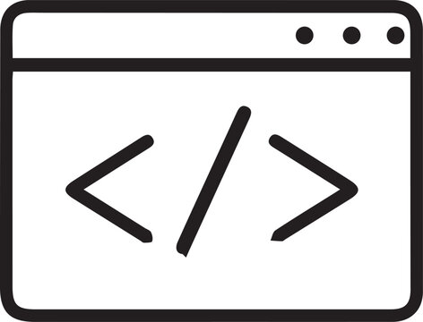 Web browser window icon with coding symbols for software development and programming concepts.