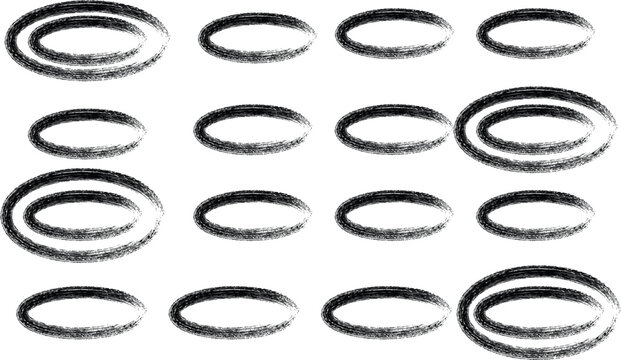 Collection of black rubber o rings arranged in a grid pattern