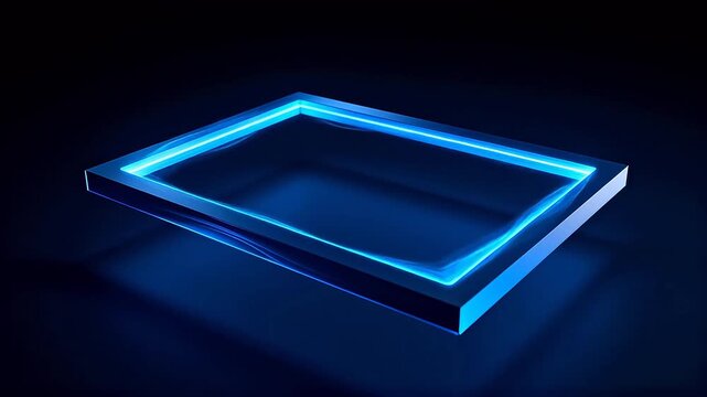 Blue glowing rectangular frame with wave light on black background