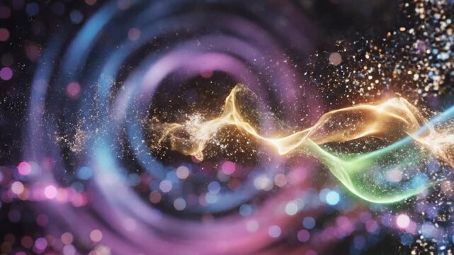 Abstract digital stream with particle effects and swirling background