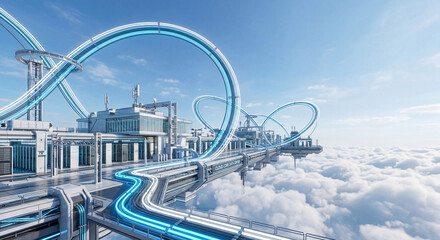 Fototapeta premium Cloud Data Center Neon Architecture Render