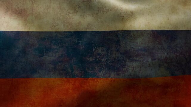 Flag of Russia with worn fabric in a seamless looping animation