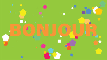Greeting, colorful confetti background, festive hello, bonjour banner, party decoration © MDMANIK