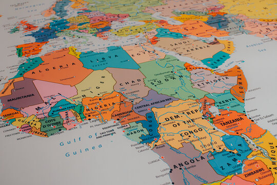 Detailed political map of Africa and the Middle East, highlighting countries, borders, capitals, and geographic regions.