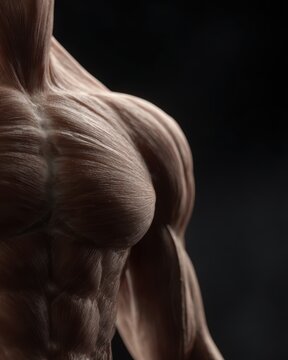 conceptual healthy skinless human body muscle system set, detailed anatomical study reference