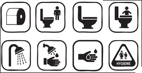 Fototapeta premium Hygiene and Sanitation Facility Icon Set for Public Restrooms