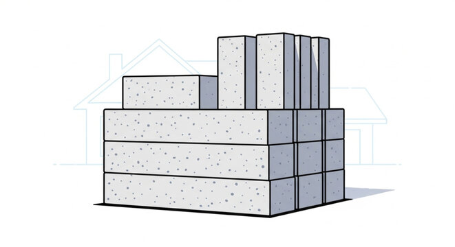 AAC Block Wall Construction Illustration with Stacked Aerated Concrete Blocks