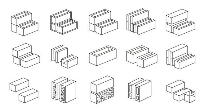 Isometric Line Art Collection of Brick and Block Types