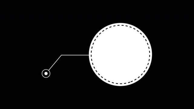 Futuristic white HUD callout box with digital pointer and line details on black background for tech data visualization or video editing.
