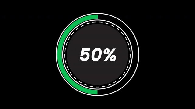 Green circular progress bar showing zero to one hundred percent 4k quality with alpha channel