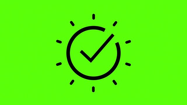 Minimal flat animation of check mark icon inside circle. Concept of success, approval, verification and completed task in modern UI design