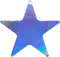 Holographic star sticker with iridescent foil texture isolated on white background