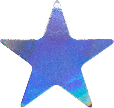 Holographic star sticker with iridescent foil texture isolated on white background