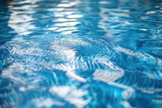 close-up of shimmering blue pool water with gentle ripples and sunlight reflections creating a calm soothing atmosphere