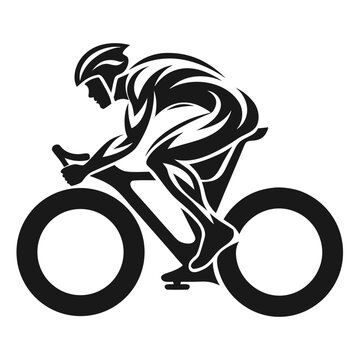 Professional cyclist silhouette vector, dynamic road bike racing athlete icon, black and white cycling logo, competitive bicycle sport graphic