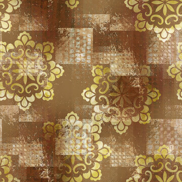Abstract Allover pattern mix geometric design seamless creative effect damask ajrakh motif in repeat for digital print multicolor fashion saree suit kurti parda chader rug all type fabric printing.
