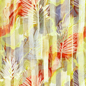 Allover pattern abstract mix floral leaf design seamless creative effect mixrd texture different type leaves in repeat for digital print trending fashion saree suit kurti parda rug & all type fabbric.