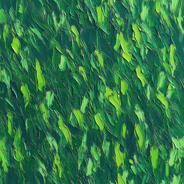 Vibrant textured green abstract of layered leaf-like brushstrokes conveying energetic, refreshing movement