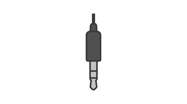 Close-up of black audio jack plug connector for sound equipment on isolated white background