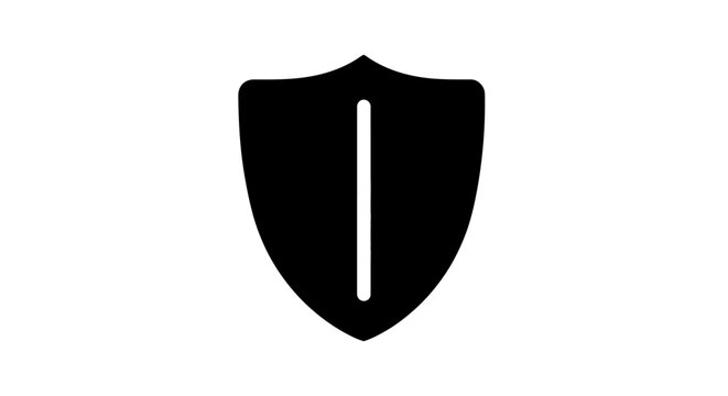 Black Shield Icon With Vertical Line.