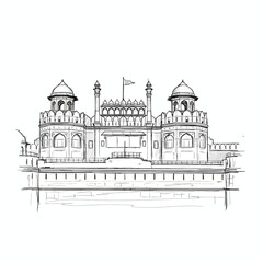 Fototapeta premium Red Fort Delhi Line Art – Historic Monument Illustration