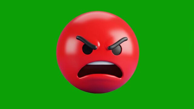 A 3D animated red emoji showing a furious or angry expression with furrowed brows and an open mouth. Set against a chroma key green background for seamless integration into various digital composition
