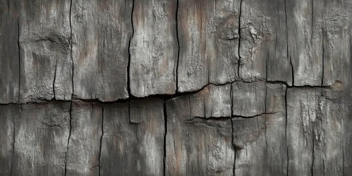 close-up of weathered cracked tree bark and aged wood texture conveying a rugged, somber mood