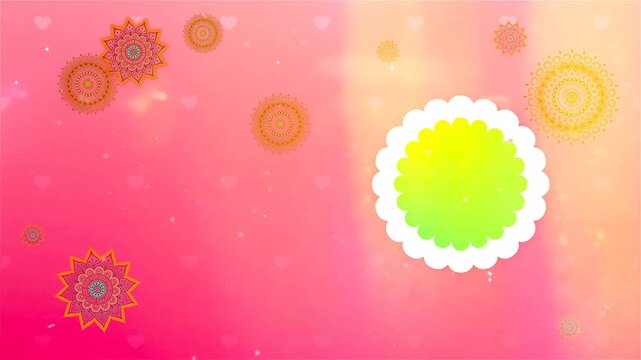 Romantic Pink Floral Slideshow with Heart Background, Mandala Accents, and Green Screen Scalloped Frame Placeholders