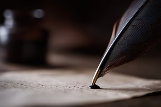 Writing with quill pen legal document author writing concept vintage style background