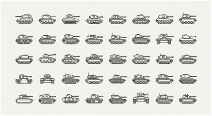 Collection of various tank illustrations, perfect for military and war-themed projects. © Gudang