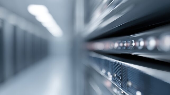 Rackmount computer servers and network switch installed in modern data center infrastructure 3d illustration